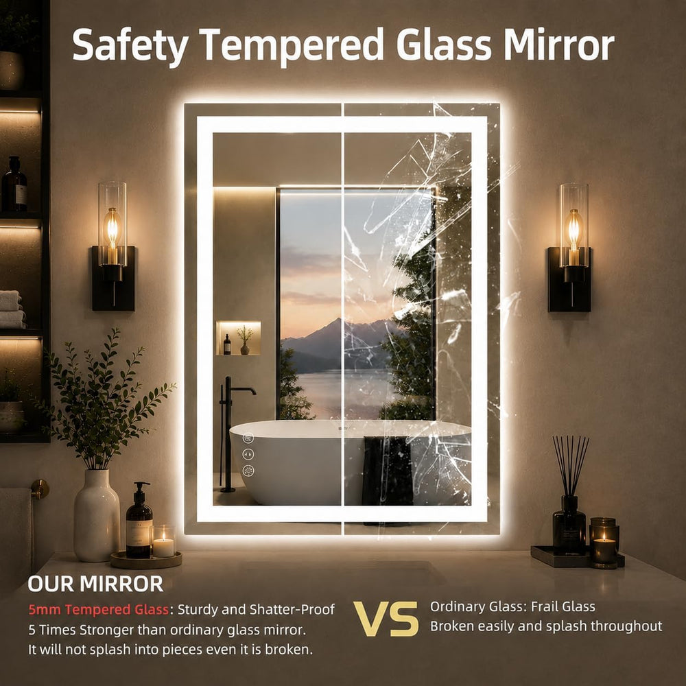 20"x28" LED Bathroom Mirror with Lights, Dimmable Wall Mirror