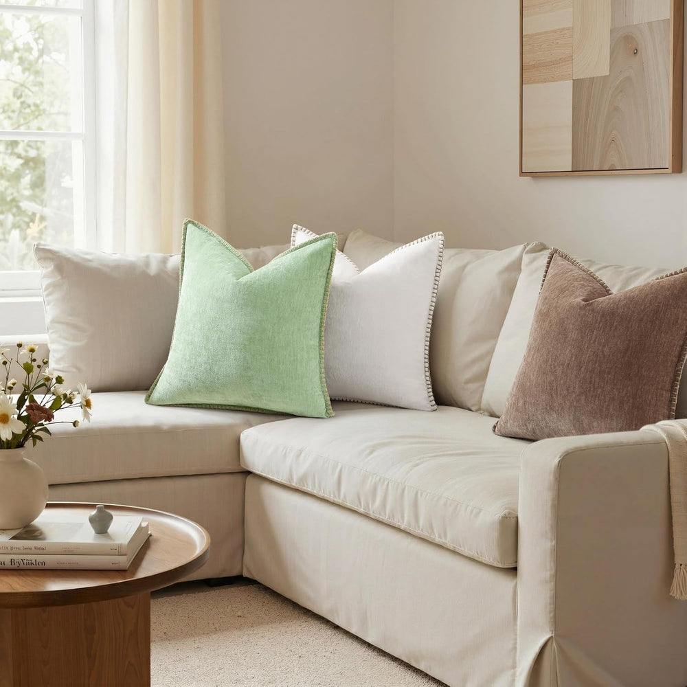 Pallene Chenille Soft Brown Throw Pillow Cover 22x22 Set of 2