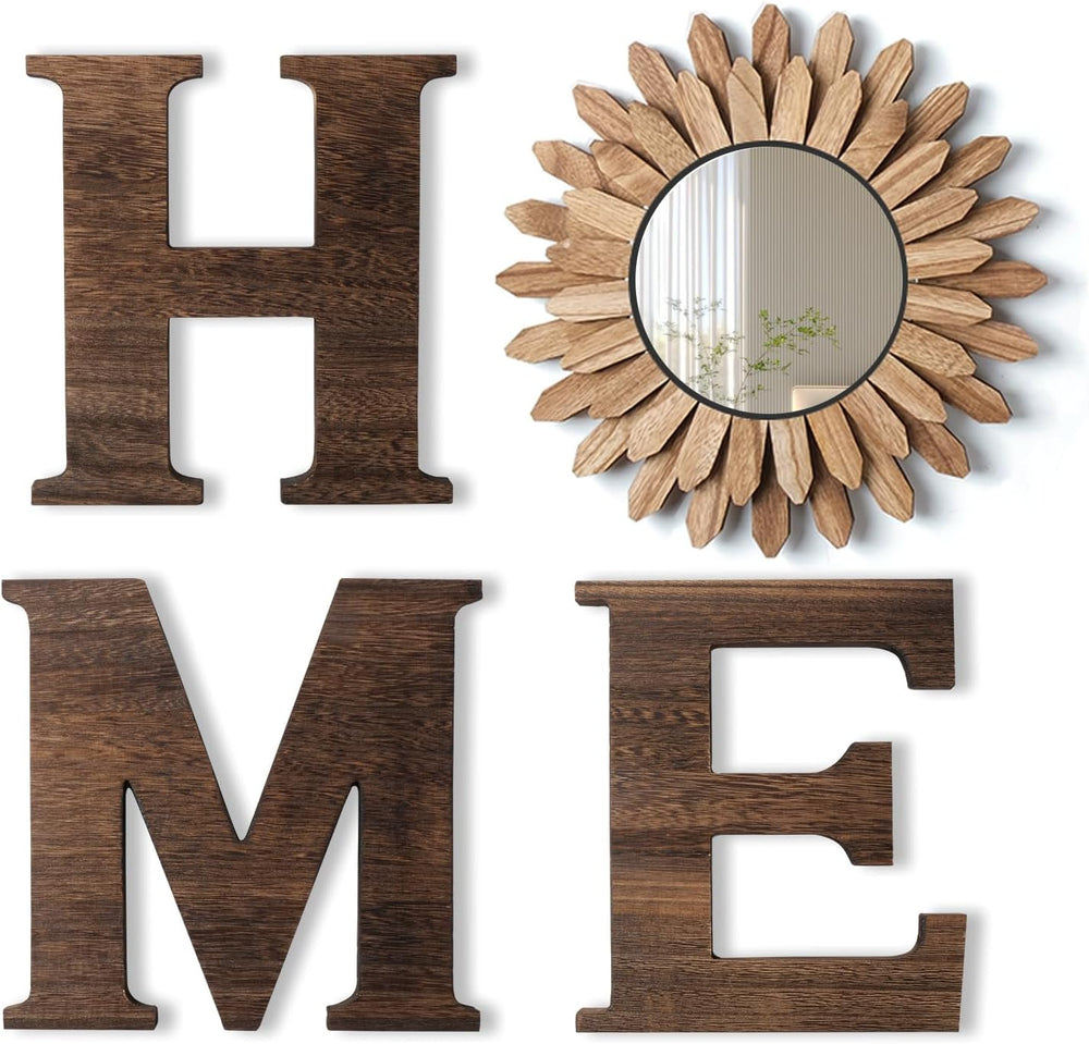 CHIF HAUTH Wood Home Sign with Sunflower Shaped Wood Mirror