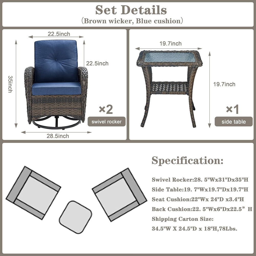 Belord Patio Wicker Chairs Swivel Rocker - Outdoor Swivel Rocking Chairs Set ...