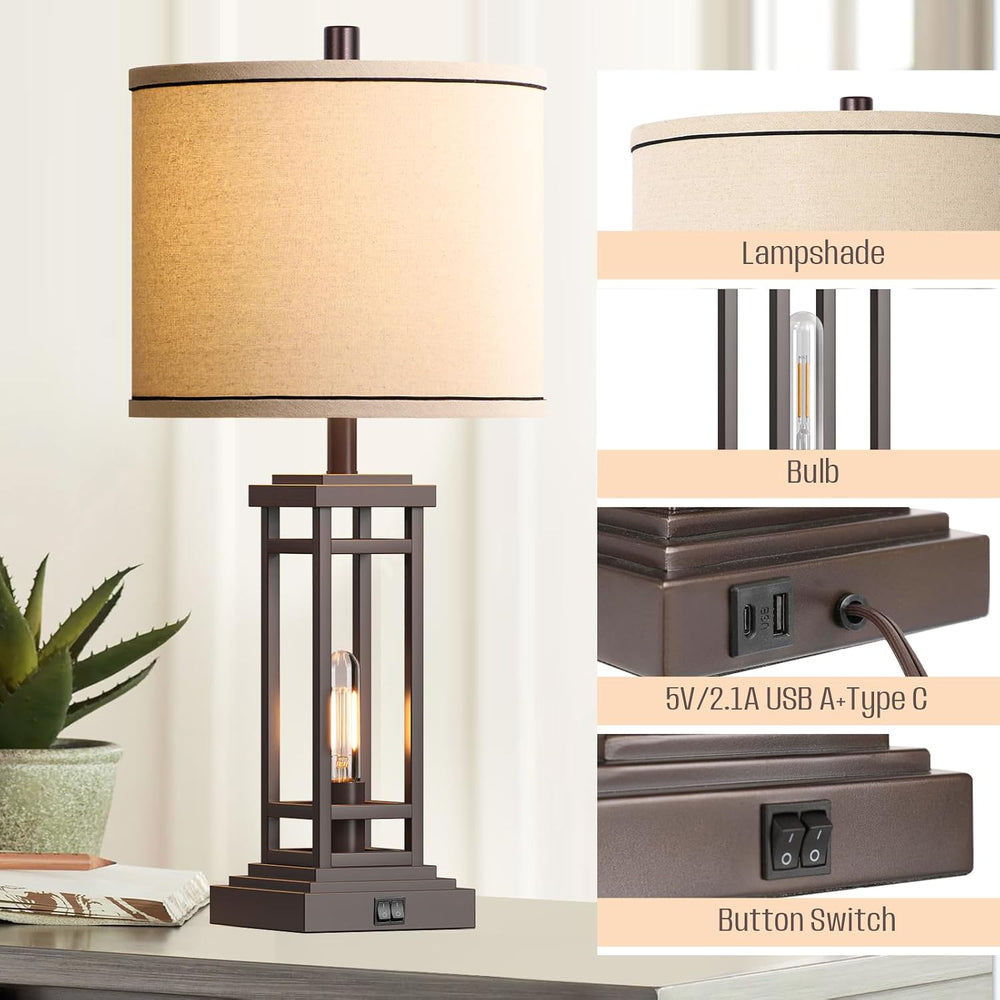 ROTTOGOON 27.5 Tall Farmhouse Table Lamps with USB C + USB A Charge Ports, Ru...