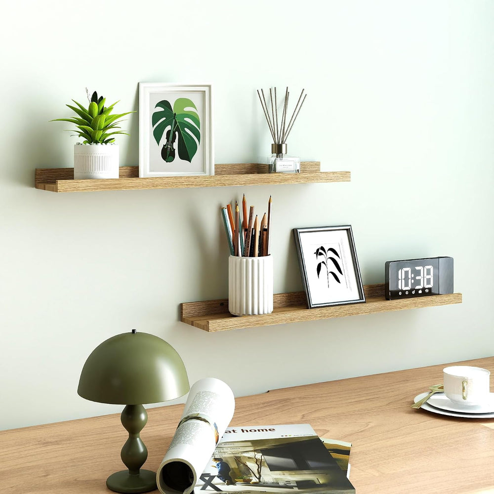 Oak Floating Shelves for Wall Decor, 32 in Shelf with Lip, 2 Set