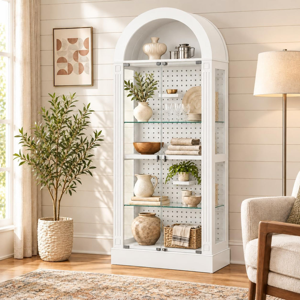 kepptory 71" Arched Display Cabinet with Glass Doors and LED