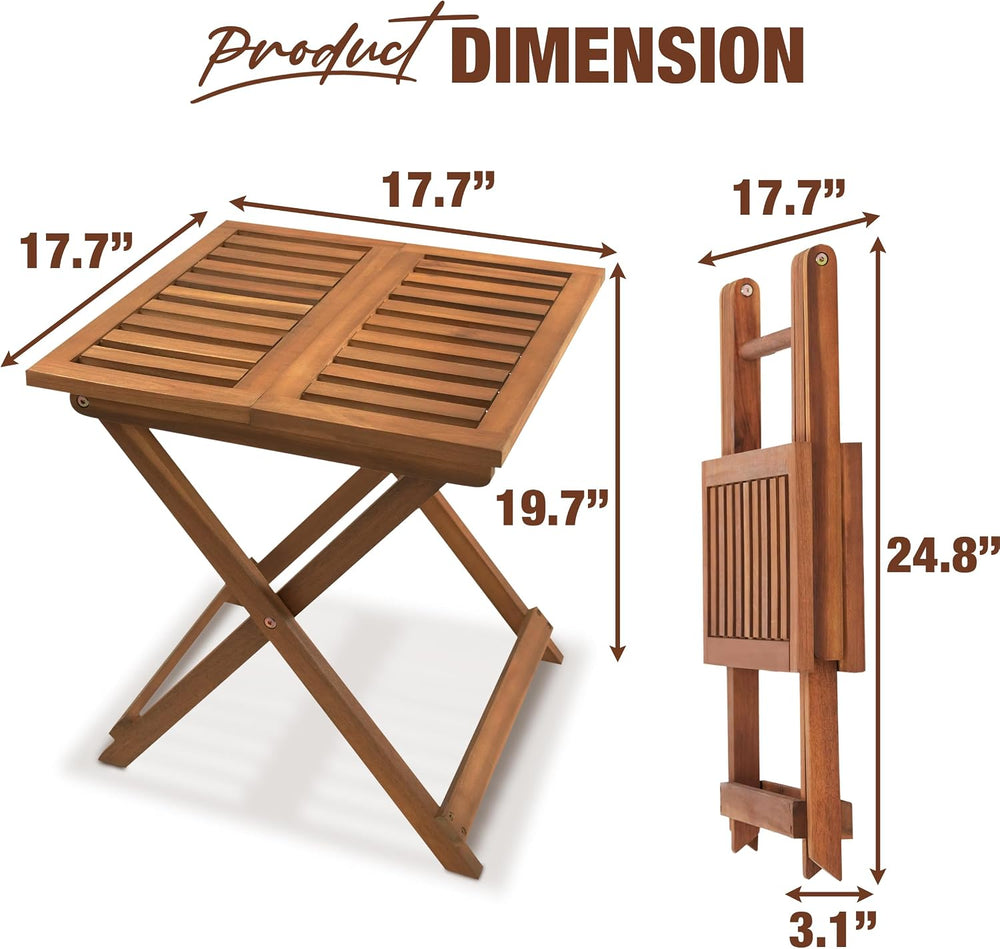 Folding Outdoor Patio & Camping Side Table, Acacia Wood, Golden Teak Finish