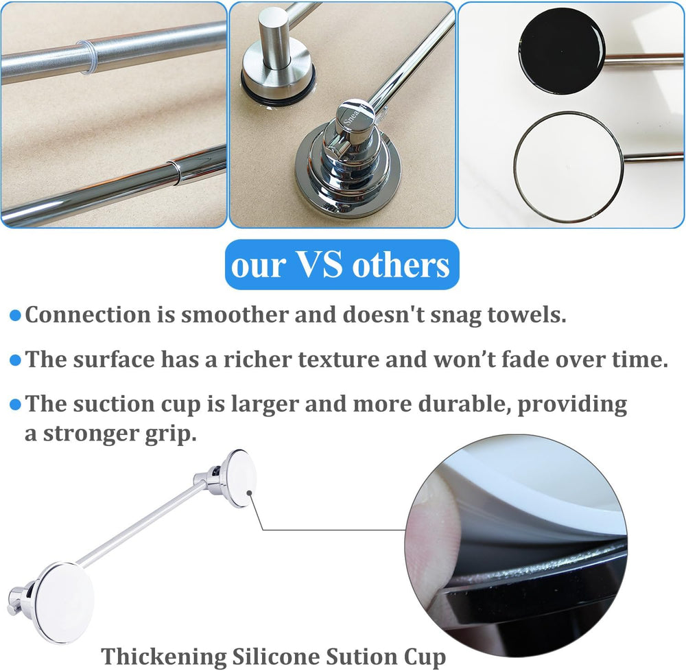 Sneatup Suction Cup Extendable 17-29" Stainless Steel Towel Bar (Chrome ...
