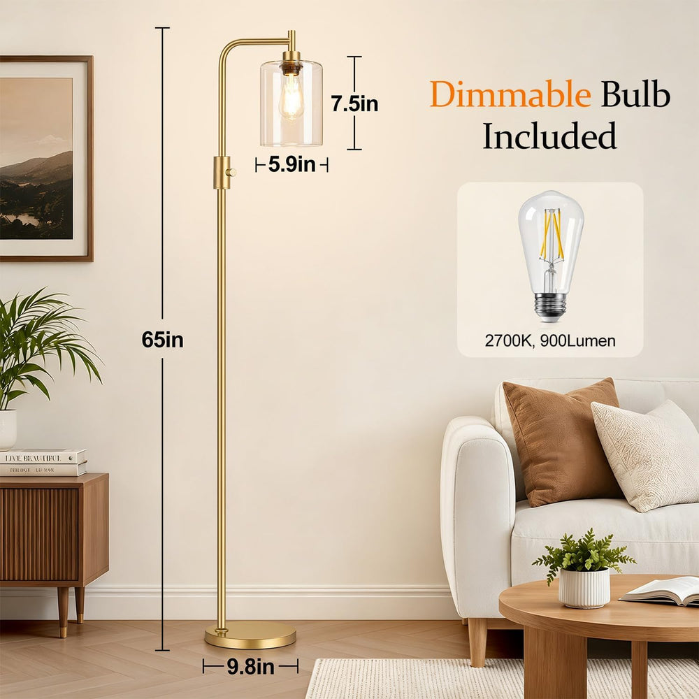 【Upgraded】 Dimmable Floor Lamp for Living Room with Clear Glass Lampshade, Go...