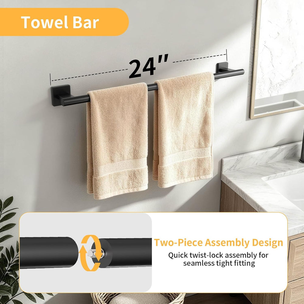 Bethom 5-Piece Bathroom Accessories 24 Inch Towel Bar for Wall Mounted