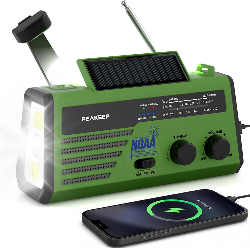Peakeep NOAA Emergency Weather Radio Alert with Crank Solar Battery Powered