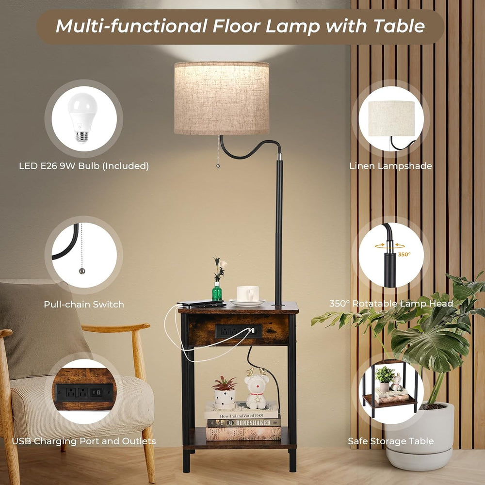 FIMEI Floor Lamp with Table, End Table with Charging Station USB Ports & ...