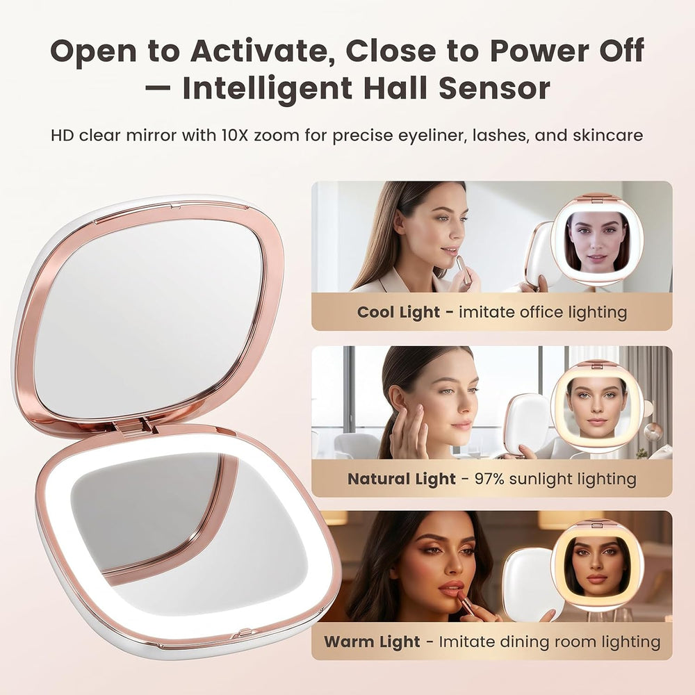 FRANO Compact Mirror with Light, 10x/1x Magnifying, 3Color Dimmable, White