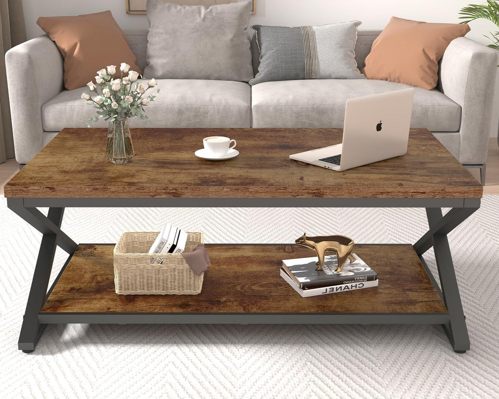 HSH 39" Rectangle Coffee Table with Storage for Living Room, Rustic Brown