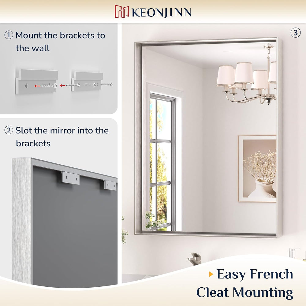 Keonjinn 24x30 Inch Brushed Nickel Bathroom Mirror for Over Sink, Rectangle