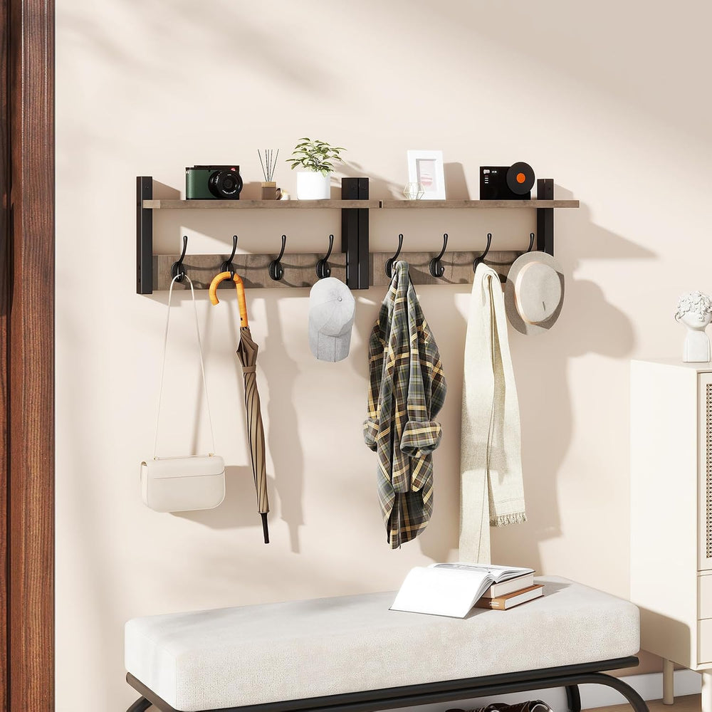 YMYNY Coat Rack Wall Mount with Shelf and Hooks, Silver Gray UHWS001Y-2