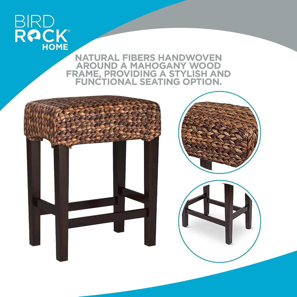 BIRDROCK HOME Kitchen Bar Stool with Backless Woven Seat, Espresso, 24.5”
