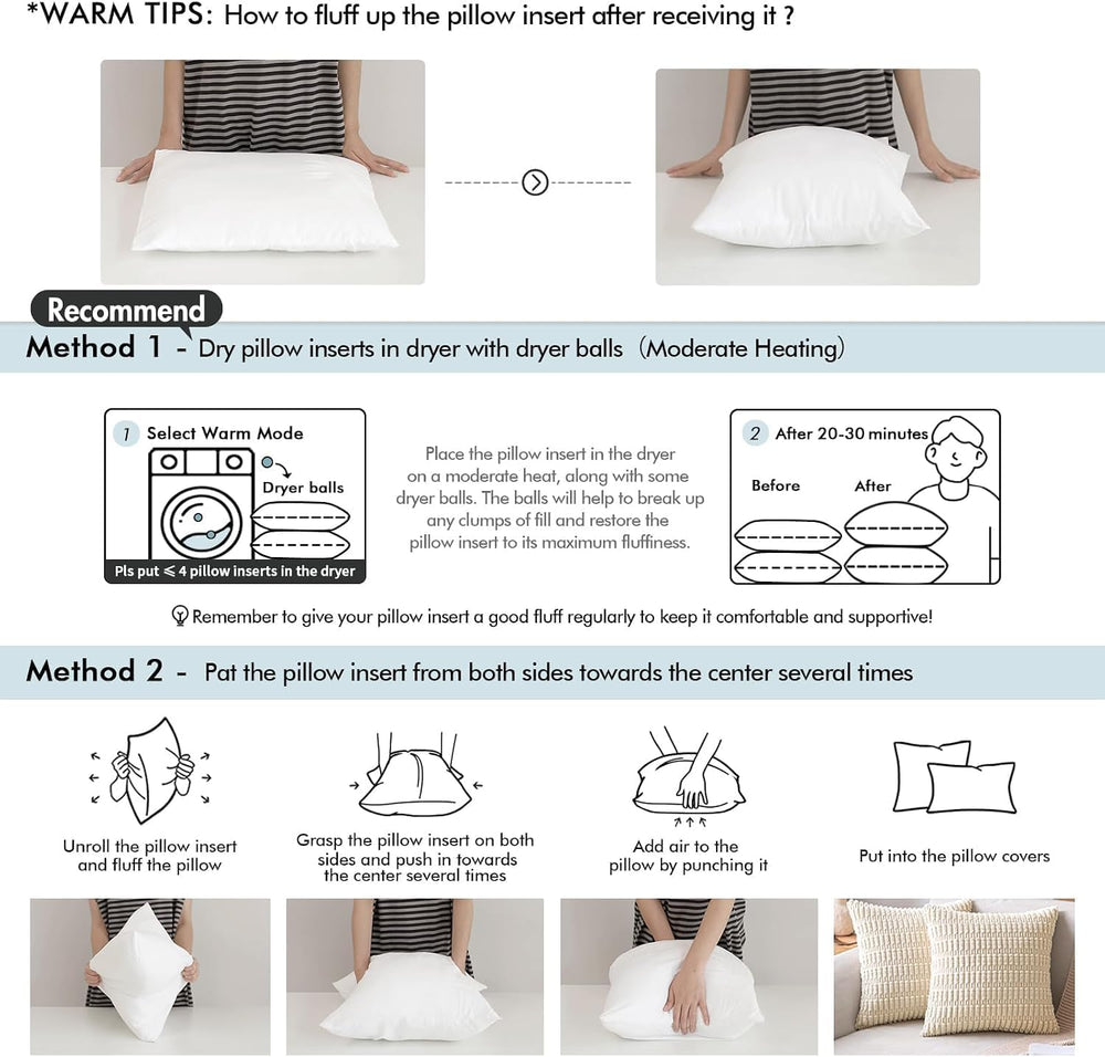MIULEE 18 x 18 Pillow Inserts (Set of 2) -Decorative Throw Pillows for Couch ...