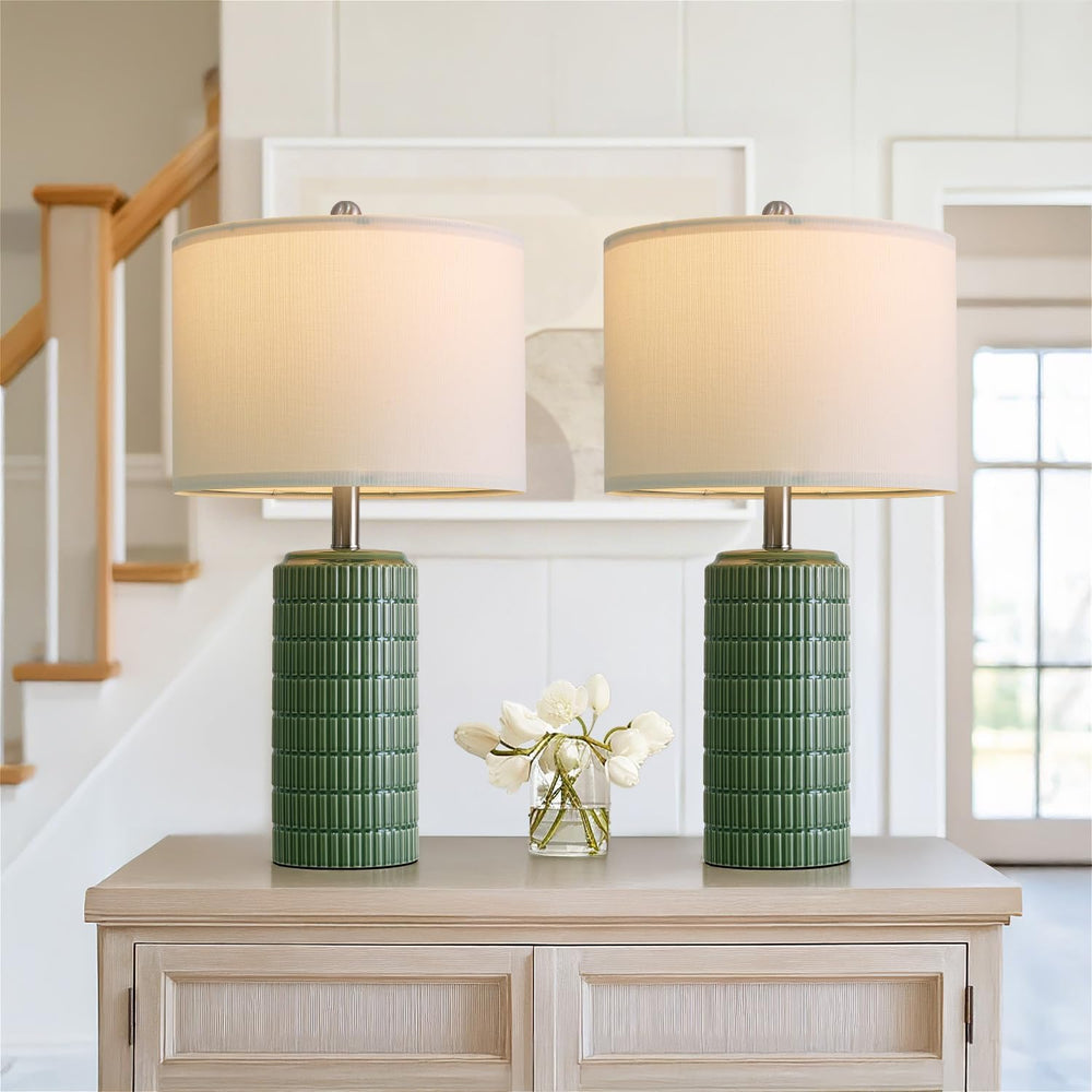 PoKat 23" Dark Green Ceramic Table Lamps Set of 2, Modern Table Lamps fo...