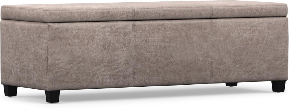 SIMPLIHOME Avalon 48" Wide Vegan Leather Storage Ottoman in Grey