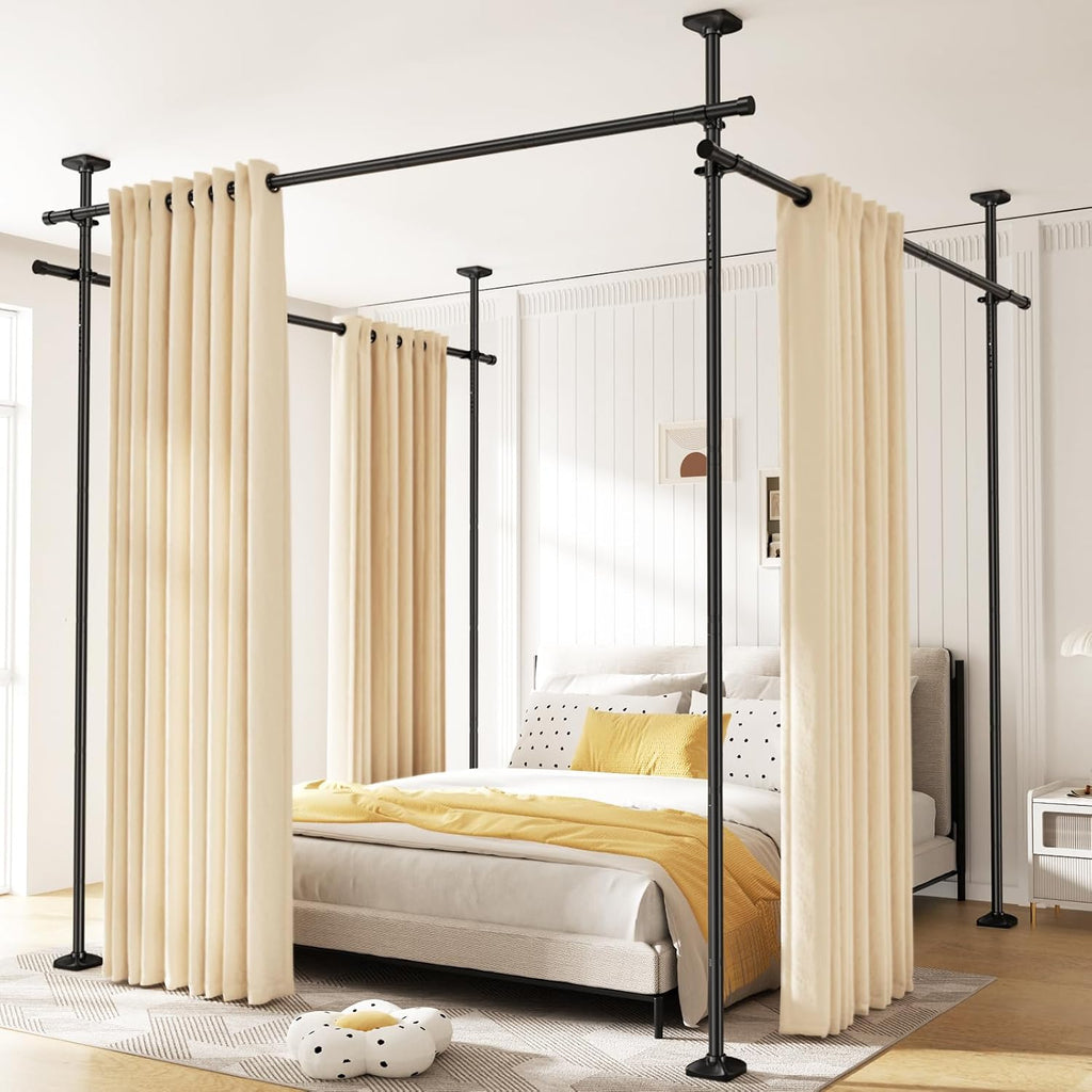 SUNALLY Room Divider Curtain Rod 4-10ft(H)28-171in(W) Room Separator, Black