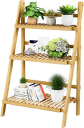 Foldable Ladder Shelf 39.4", Plant Shelf 3 Tier, Bamboo Ladder Bookshelf