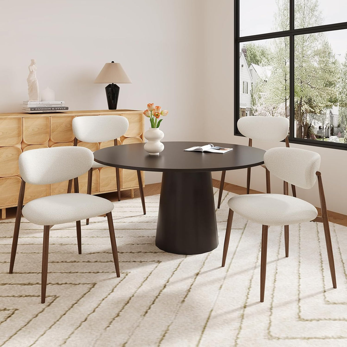 MALOL Upholstered Curved Back Dining Chairs Set of 4, Beige