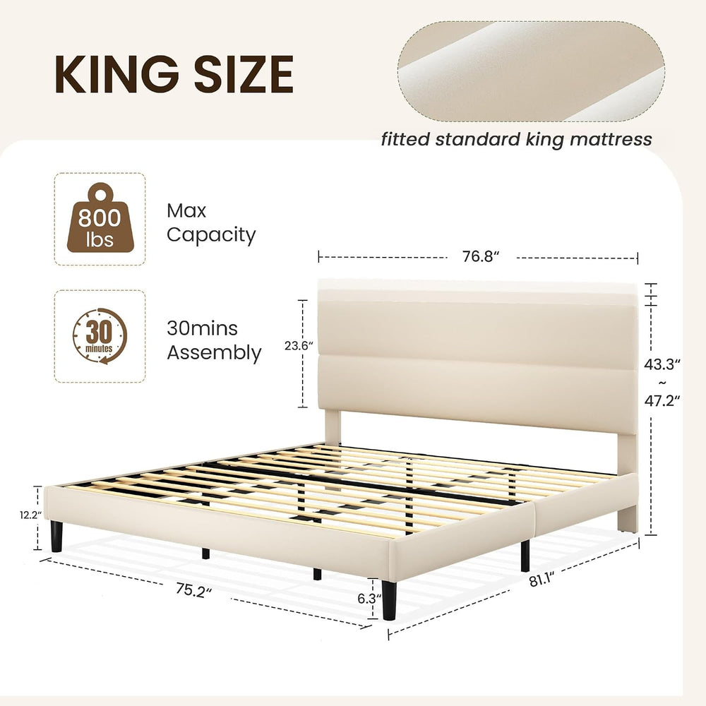 GRUSIGN King Size Platform Bed Frame with Velvet Headboard, Adjustable Height...