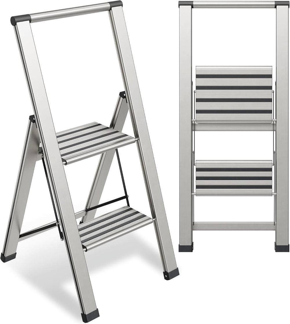 Step Ladder 2 Step Folding, Decorative - Modern Beautiful Aluminum, Lightweig...