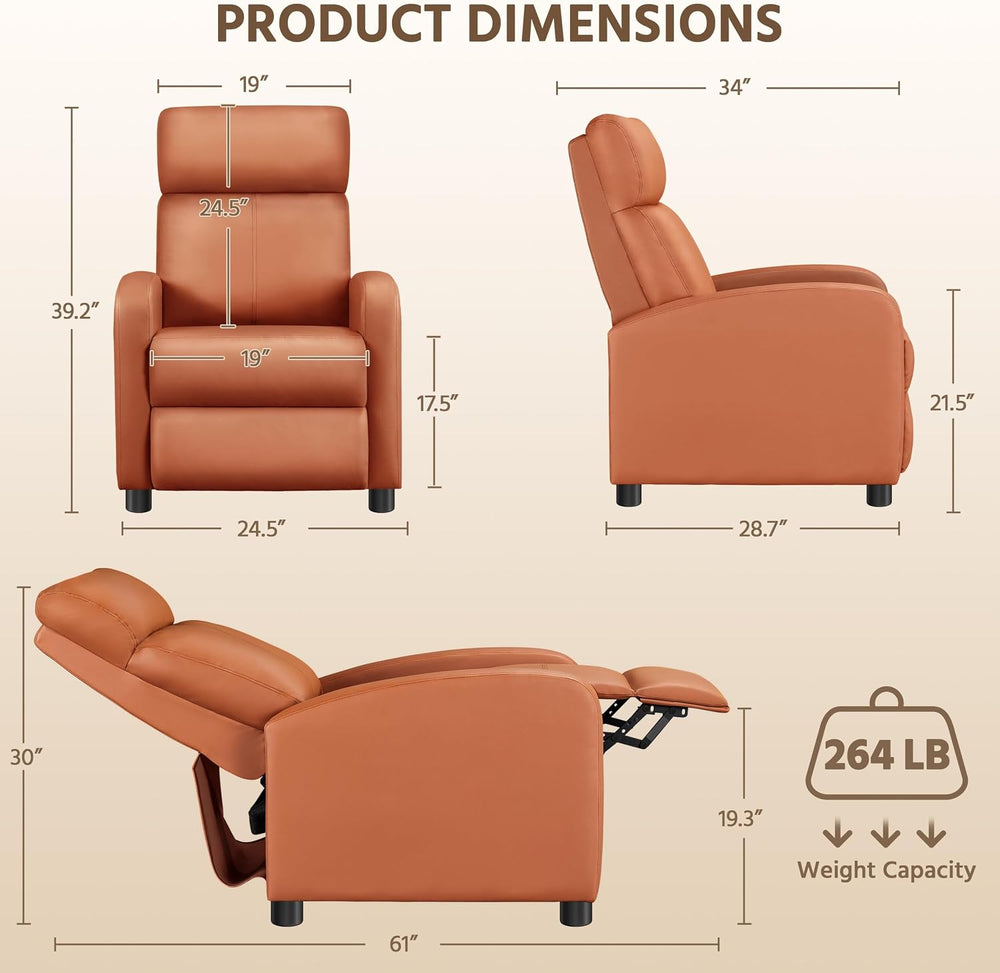 Yaheetech Home Theater Seating Faux Leather Recliner Chair Tan