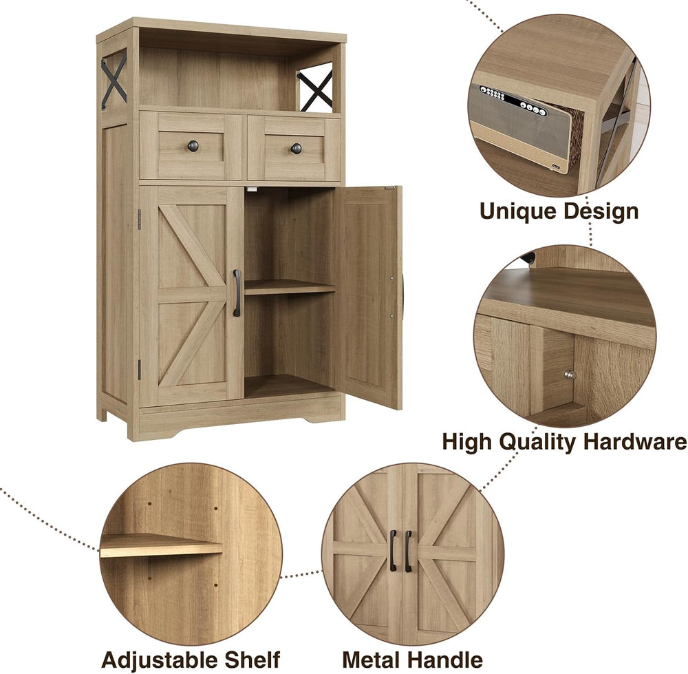 Farmhouse Accent Storage Cabinet with Drawers, Small Kitchen Pantry Cabinet