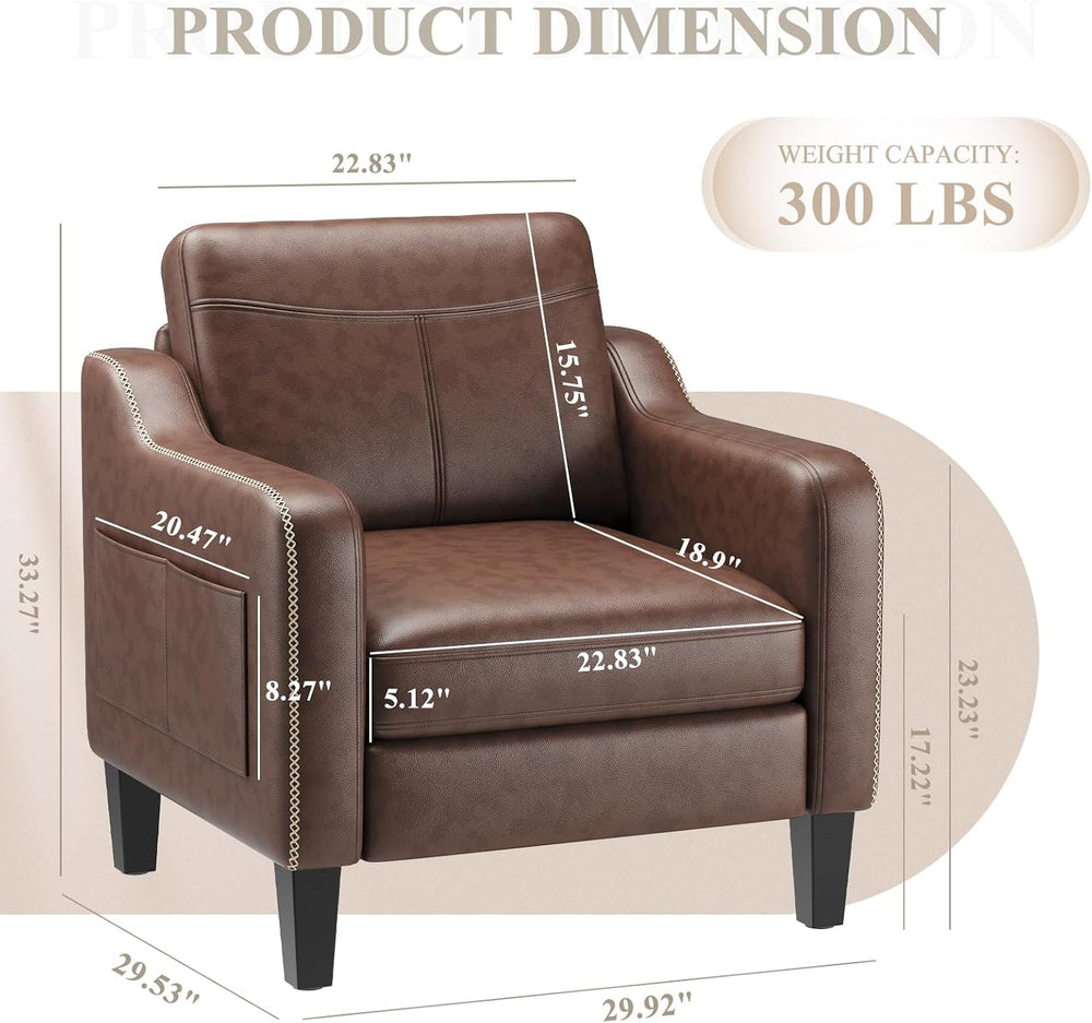MALOL PU Leather Accent Chair with Solid Wood Frame, Chocolate Brown