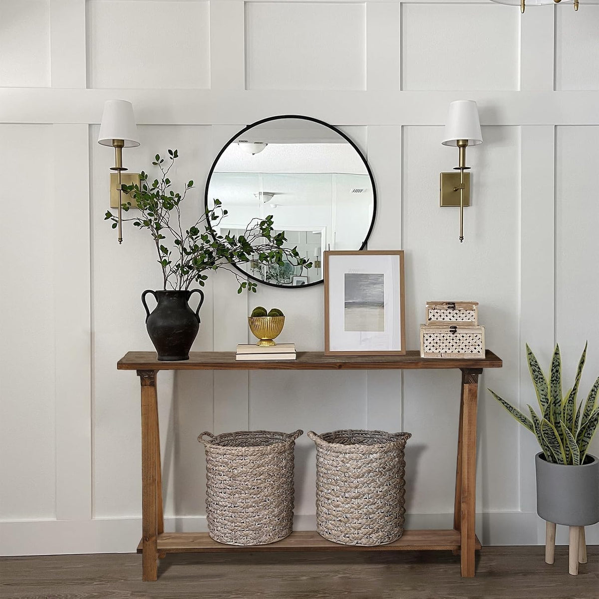 43" Solid Wood Farmhouse Console Table for Living Room, Natural