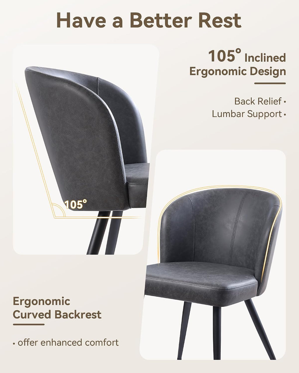susalt upholstered faux leather dining chairs set of showing dimensions