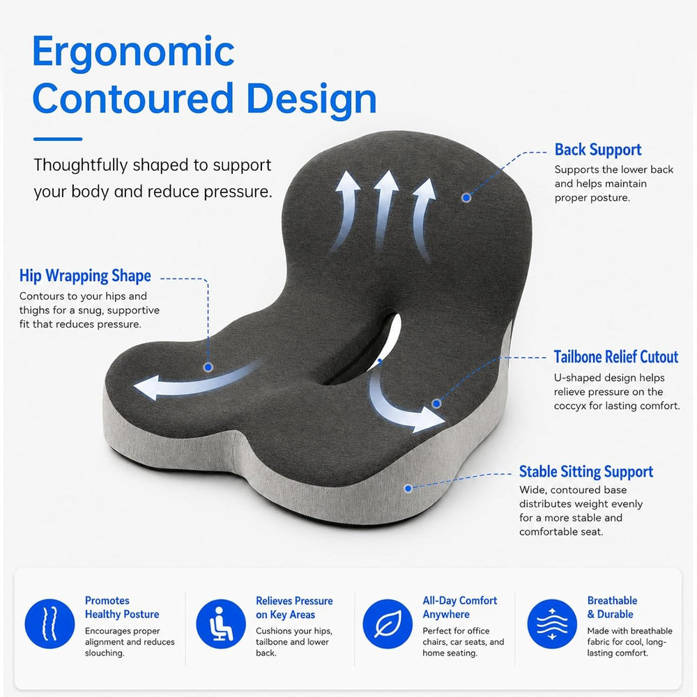 Memory Foam Seat Cushion with Lumbar Support for Office Chair and Car