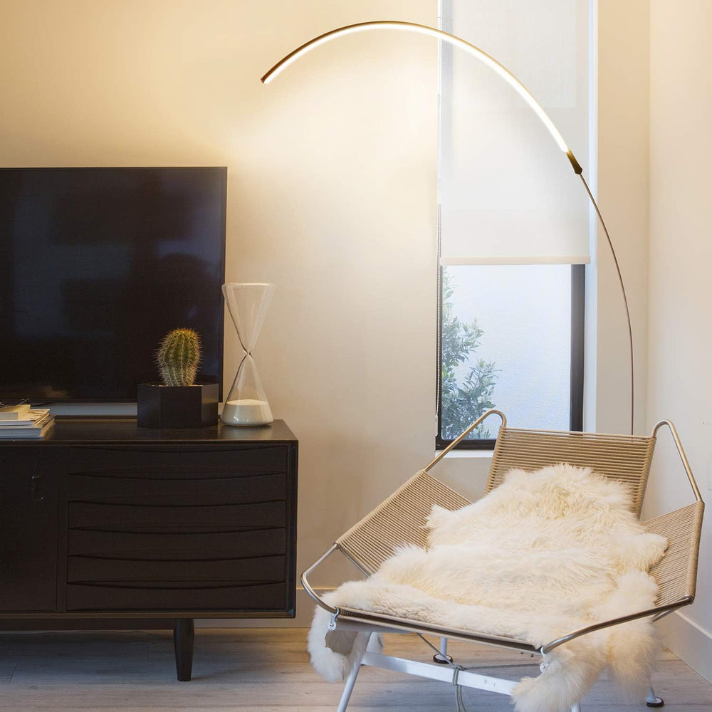 Brightech Sparq Arc Floor Lamp - Sleek, Minimalist Curved LED Standing Lamp f...