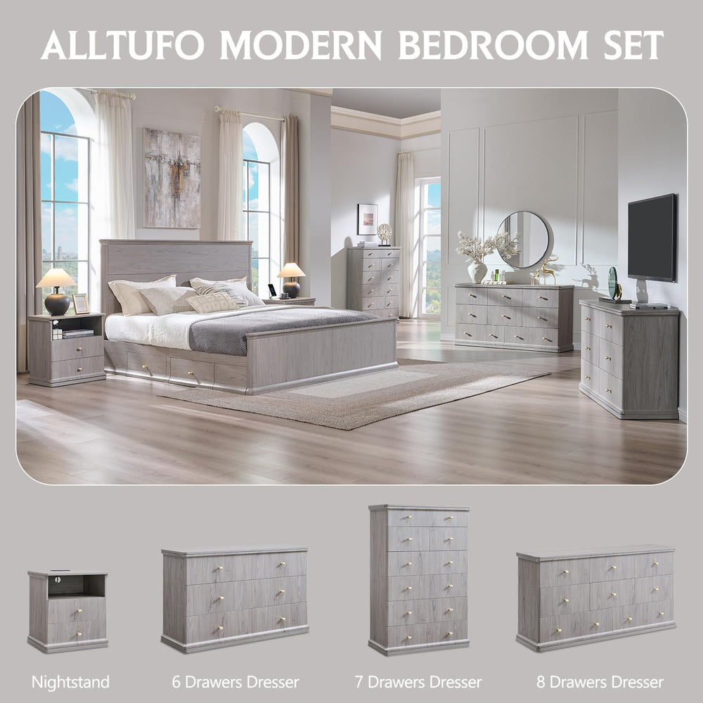 23.6" Tall Modern Nightstand Set of 2, Wood Bedside Table, Light Grey