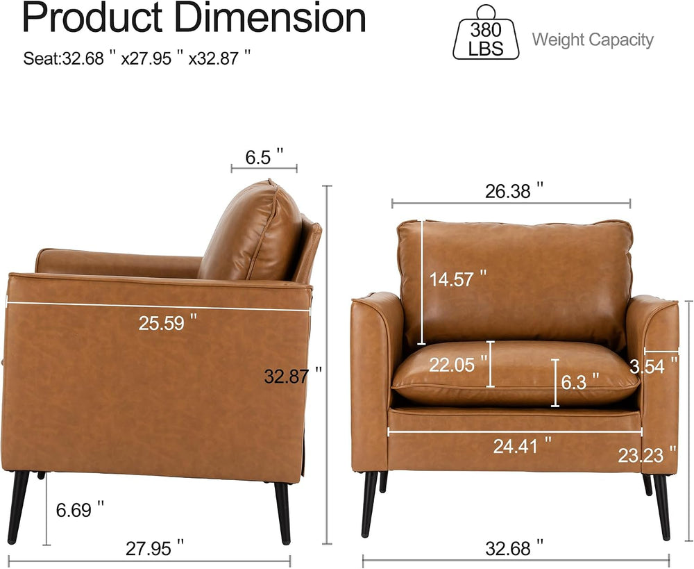 Okeysen Modern Leather Chair Set of 2, Oversized Armchair for Living Room, Mi...