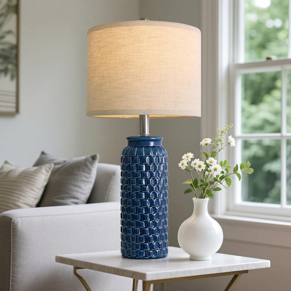 USumkky 24 inches Modern Ceramic Dark Blue Bedside Lamp Set of 2 for Bedroom ...