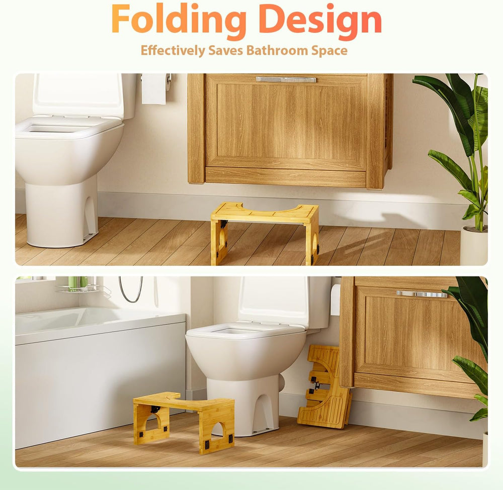 Olldide Folding Toilet Stool 7"&9" Adjustable, Bamboo Poop Stoo...