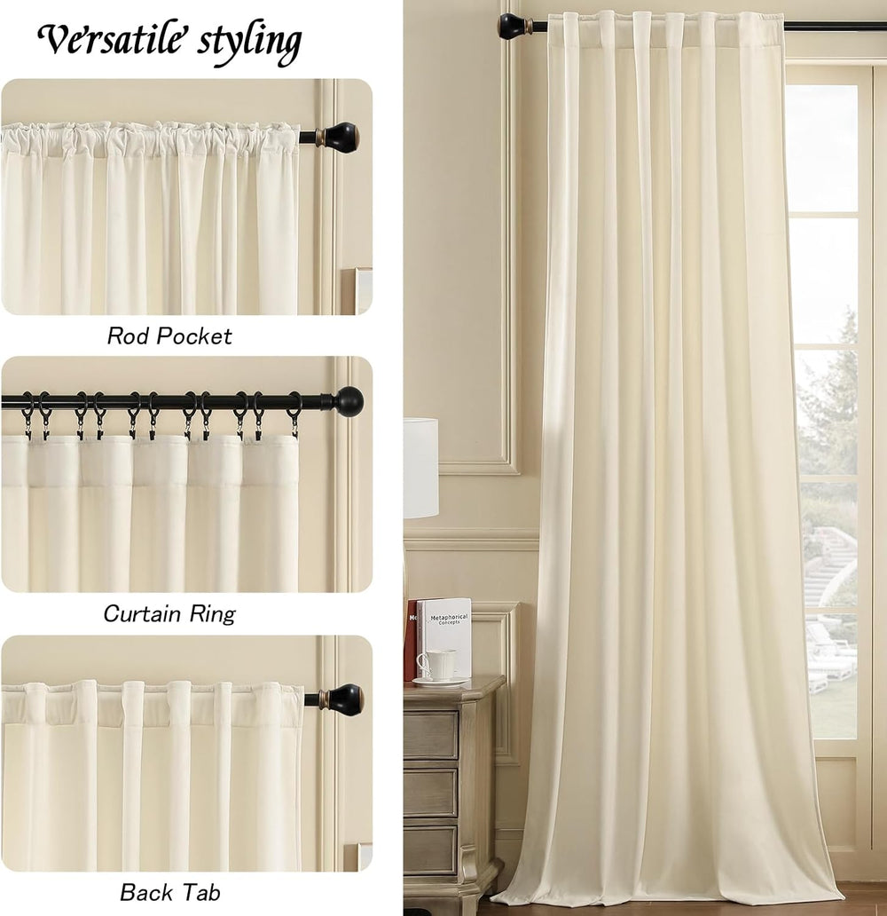 Nemia Ivory White Velvet Curtains Thermal Insulated Blackout Curtain for Bedr...