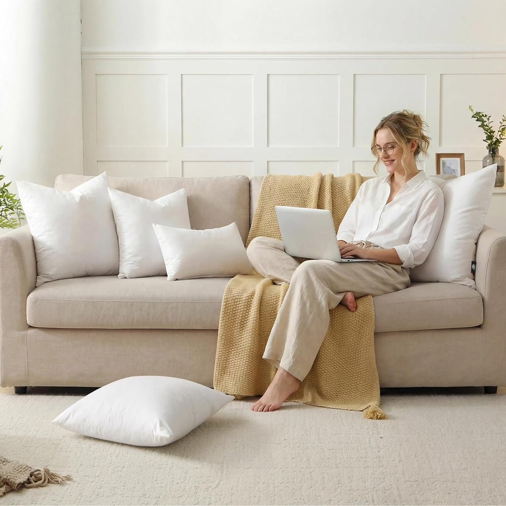 BPC Luxury Feather Down 20x20 Pillow Inserts Set of 2, Soft Fluffy Throw Pill...