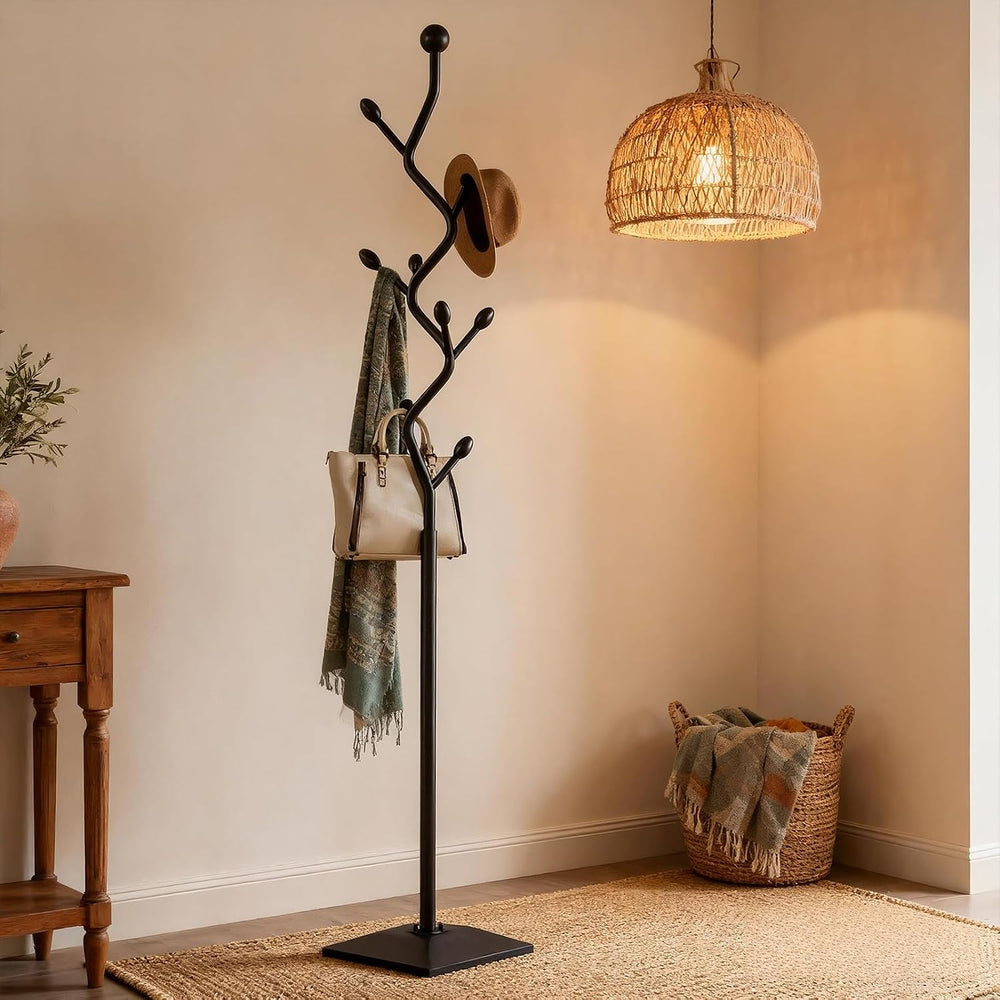 Coat Rack,Metal Coat Tree Freestanding with 8 Hooks, Creative Design Tree Bra...