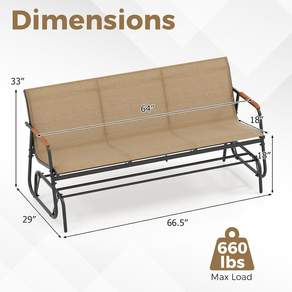 Tangkula 3-Person Outdoor Glider Bench, Patio Gliding Loveseat with Breathabl...
