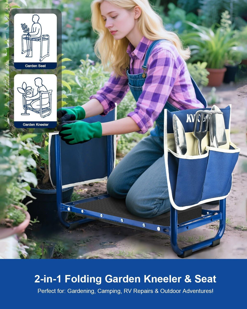 KVR Garden Kneeler and Seat Heavy Duty, 7-Piece Foldable Gardening Bench &amp...