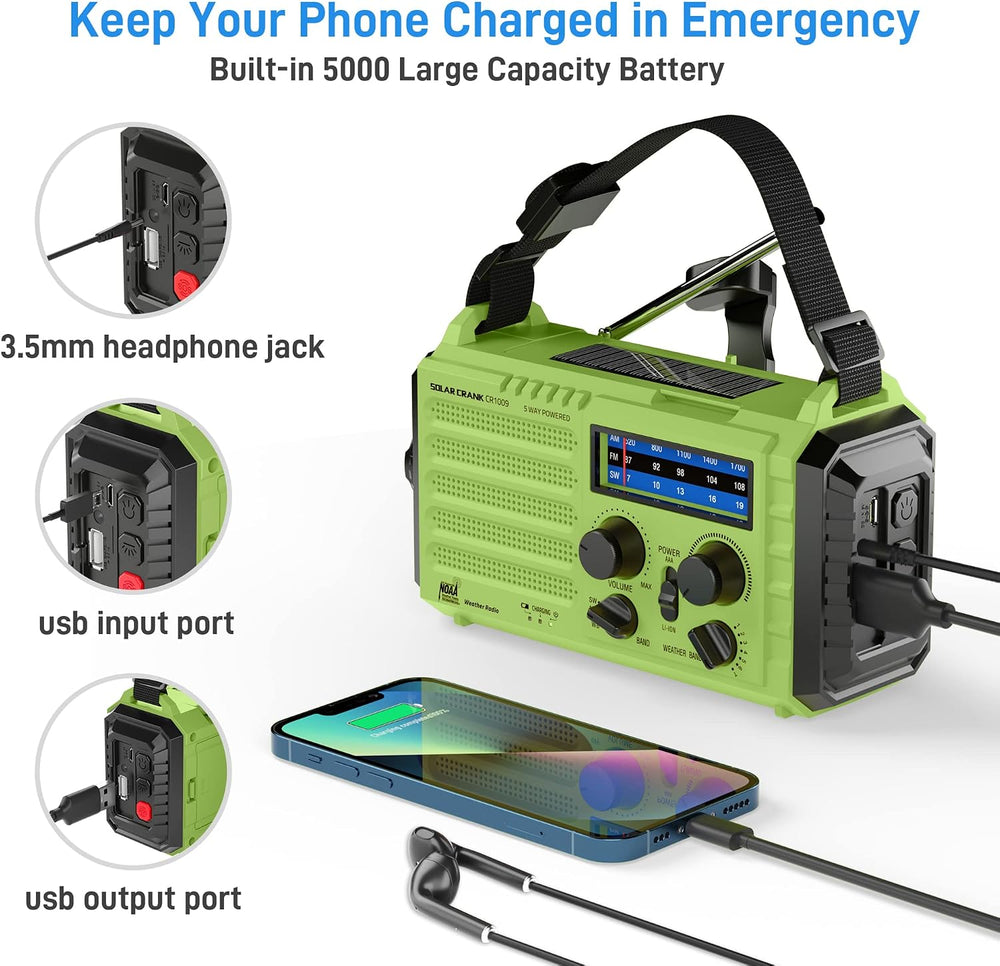 NOAA Weather Radio, Hand Crank Emergency Radio Solar Battery Operated AM FM