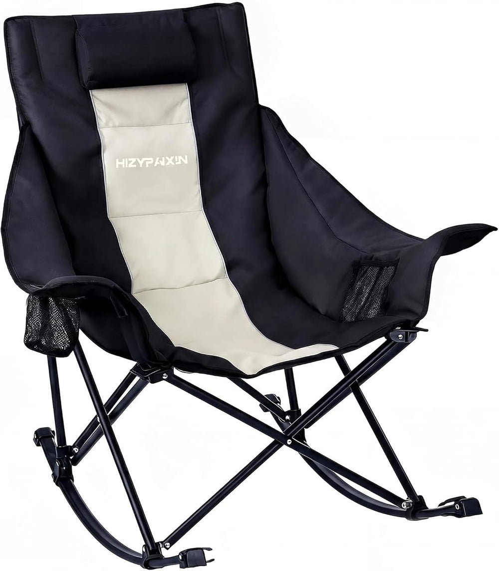 Oversized Rocking Camping Chair for Adults with Headrest, Portable Rocking Ch...