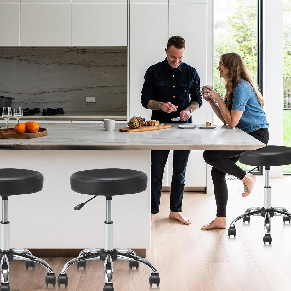 Round Rolling Stool Swivel with Wheels Adjustable Height Seat 19.7"D x 1...