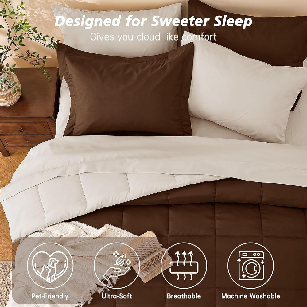MUXHOMO Queen Comforter Set with Sheets Brown - 7 Pieces Bed in a Bag