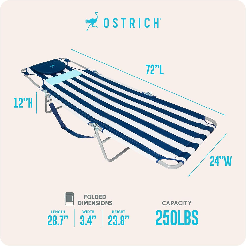 Ostrich the Ladies Comfort Lounger, Outdoor Reclining Beach Chair, Stripe