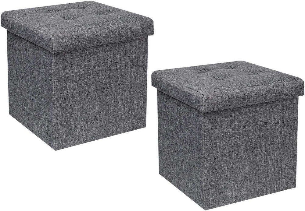 B FSOBEIIALEO 12.6" Folding Storage Ottoman Foot Rest, Linen Grey, 2 Pack