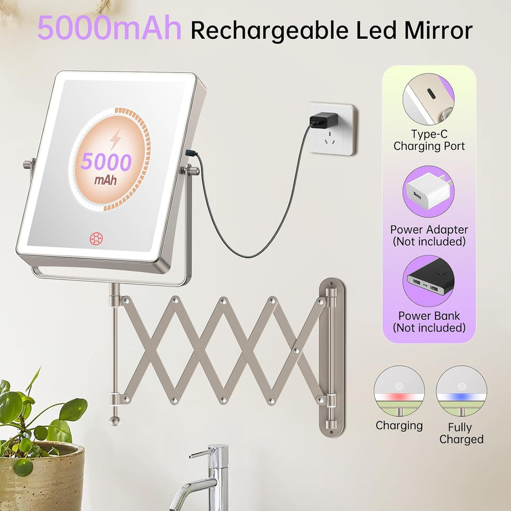 FASCINATE 8.7" 5000mAh Rechargeable Wall Mounted Makeup Mirror (Nickel)