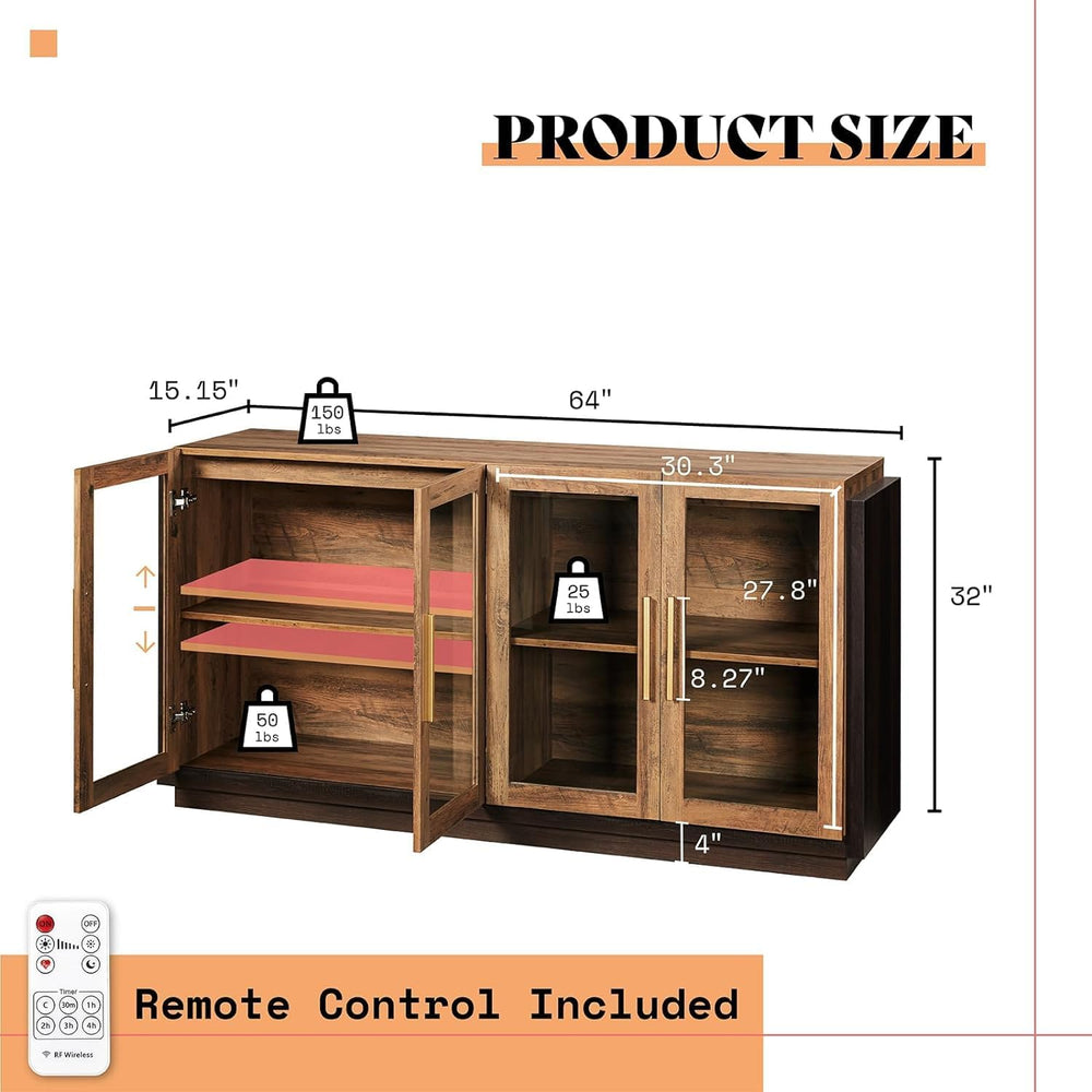 AMERLIFE Modern Sideboard Buffet Cabinet with Storage & Glass Doors, Brown